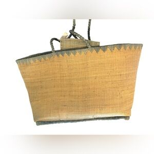 Annabel Ingall raffia tote bag Blue/Green And Natural Elegant Woven Tote Bag